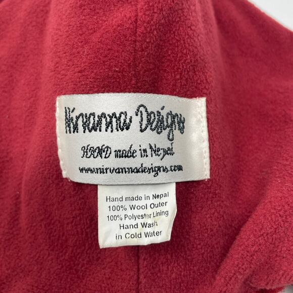 Nirvanna Designs Wool Hat Handmade in Nepal Mohawk Red Stitched Peace Sign - Picture 3 of 4